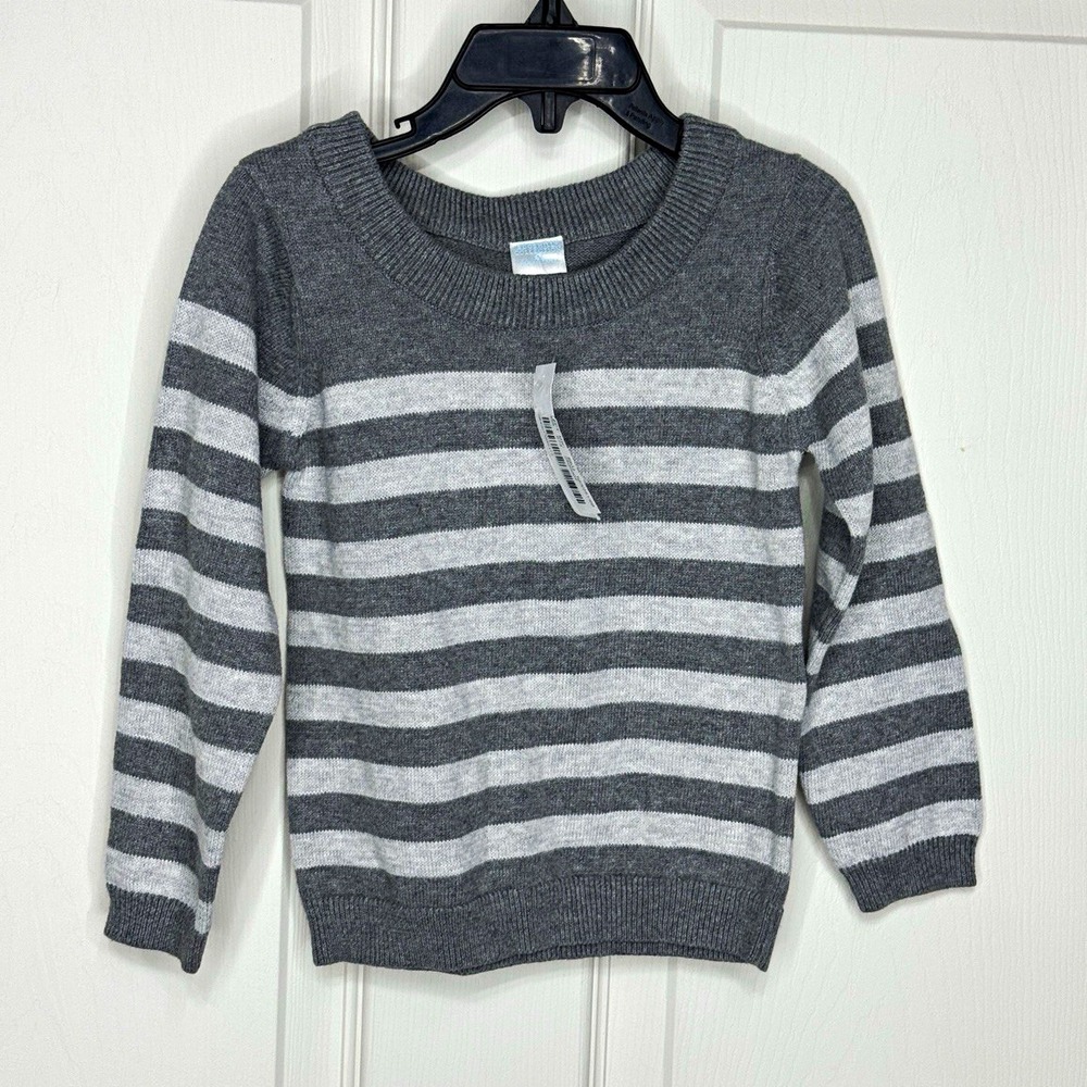 Edgehill Collection Striped Cotton Knit Pullover Sweater Crew Neck Gray 2T NWT
